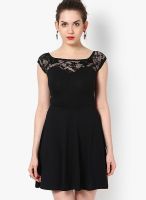 New Look Black Colored Solid Skater Dress