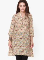 Pehraan Beige Printed Kurta