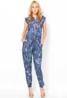 People Rayon Blue Printed Jumpsuits