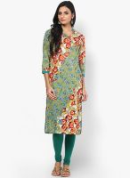 Rain & Rainbow Green Cotton Kurti