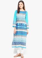 Raindrops Blue Chunnapatti Print Lawn Cotton Kurta