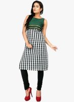 Raindrops Green Checkered Print Chanderi Cotton Kurta