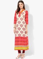 Raindrops Red Kalamkari Print Lawn Cotton Kurta