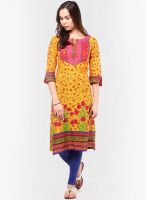 Rangriti Yellow Cotton Blend Kurta