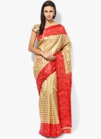 Satrang Beige Checked Silk Blend Saree