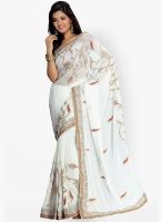 Silk Bazar White Embroidered Saree