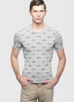Sisley Grey Printed Round Neck T-Shirts