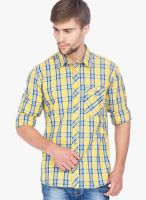 Slub Yellow Checks Slim Fit Casual Shirt