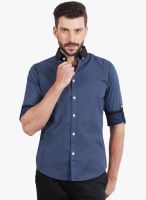 Solemio Navy Blue Solid Slim Fit Casual Shirt