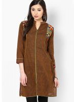 Span Brown Embroidered Kurtis