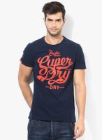 Superdry Navy Blue Solid Round Neck T-Shirts