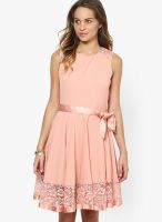 The Vanca Peach Colored Embroidered Skater Dress