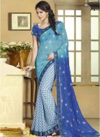 Triveni Sarees Blue Embellished Saree