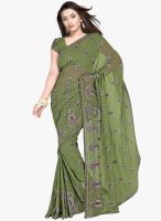 Triveni Sarees Green Embroidered Saree