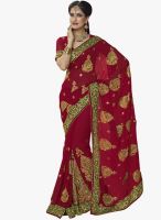 Triveni Sarees Maroon Embroidered Saree