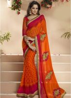 Triveni Sarees Orange Printed Saree