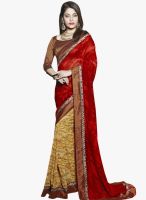 Triveni Sarees Red Embellished Saree