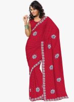 Triveni Sarees Red Embroidered Saree