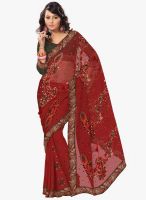 Triveni Sarees Red Embroidered Saree