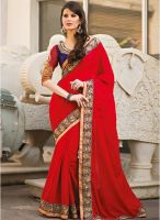 Triveni Sarees Red Embroidered Saree