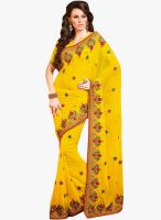 Triveni Sarees Yellow Embroidered Saree
