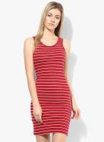 Uni Style Image Red Colored Striped Shift Dress