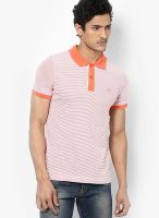 Van Heusen Orange Striped Polo T-Shirts