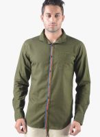 Vintage Green Linen Slim Fit Casual Shirt