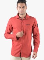 Vintage Red Linen Slim Fit Casual Shirt