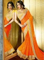 Vishal Orange Embroidered Saree