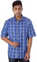 Warewell Men's Checkered Casual Blue Shirt