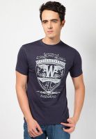 Wrangler Navy Blue Printed Round Neck T-Shirts