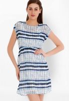 109F White Colored Printed Skater Dress