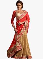 7 Colors Lifestyle Red Embroidered Saree