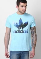 Adidas Originals Light Blue Printed Round Neck T-Shirts