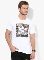 Adidas Originals Tile Stamp White Skateboarding Round Neck T-Shirt