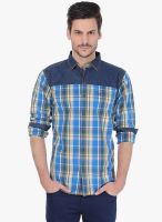 Basics Blue Checks Slim Fit Casual Shirt