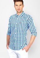 Basics Checks Aqua Blue Slim Fit Casual Shirt