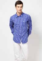 Basics Full Sleeve Checks Cobalt Blue Casual Shirts