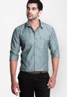 Basics Striped Green Slim Fit Casual Shirt