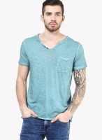 Breakbounce Aqua Blue Solid Henley T-Shirts