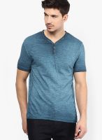 Breakbounce Blue Solid Henley T-Shirts