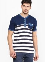 Breakbounce Blue Solid Henley T-Shirts