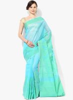 Bunkar Aqua Blue Printed Super Net Saree