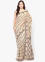 Bunkar Beige Printed Super Net Saree