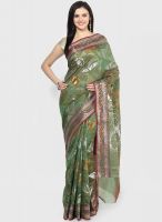 Bunkar Faux Cotton Silk Banarasi Green Saree