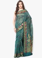 Bunkar Green Embroidered Silk Blend Saree