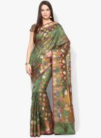 Bunkar Green Printed Silk Blend Saree