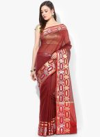 Bunkar Maroon Printed Cotton Blend Saree