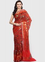 Bunkar Orange Printed Silk Blend Saree